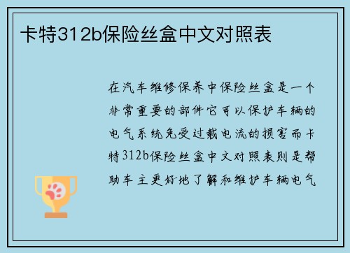卡特312b保险丝盒中文对照表 卡特312b保险丝盒中文对照表